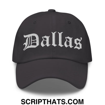 Dallas Old English Embroidered Unstructured Dad Hat Dark Grey