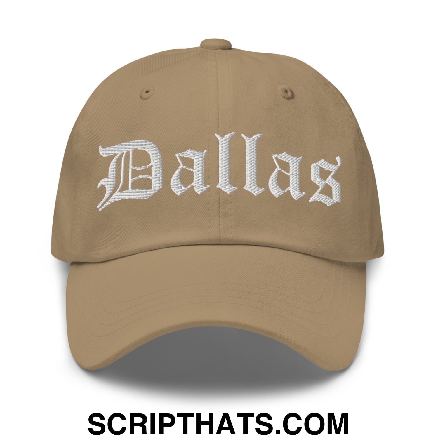 Dallas Old English Embroidered Unstructured Dad Hat Khaki