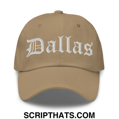 Dallas Old English Embroidered Unstructured Dad Hat Khaki