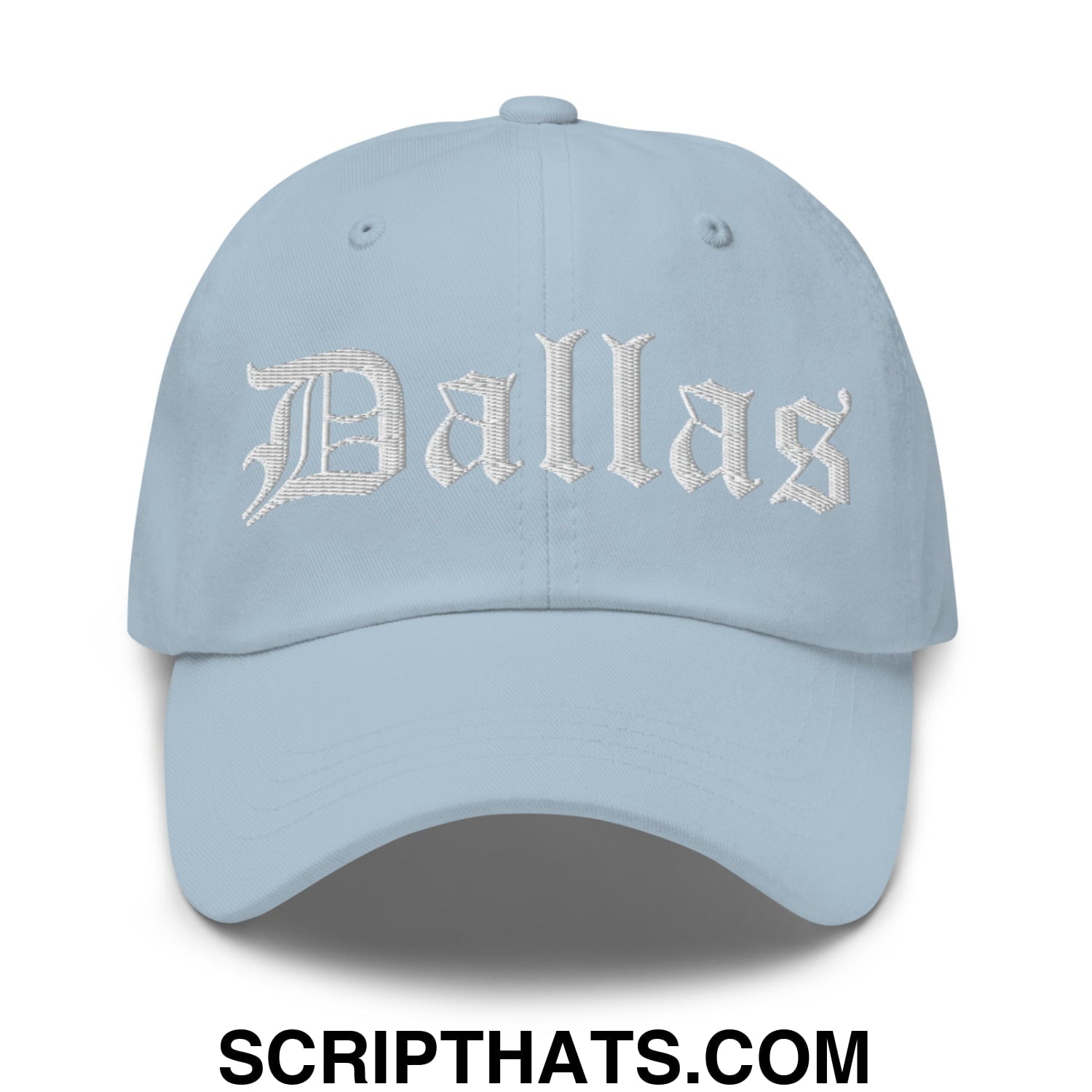 Dallas Old English Embroidered Unstructured Dad Hat Light Blue