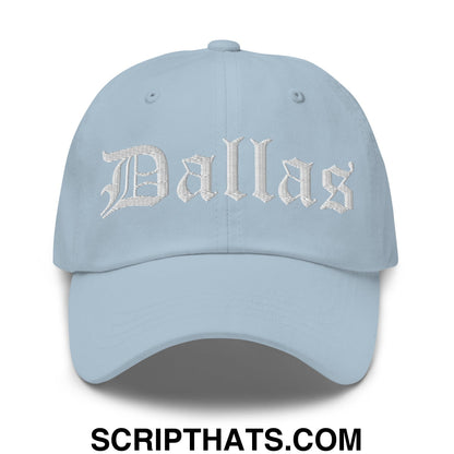 Dallas Old English Embroidered Unstructured Dad Hat Light Blue