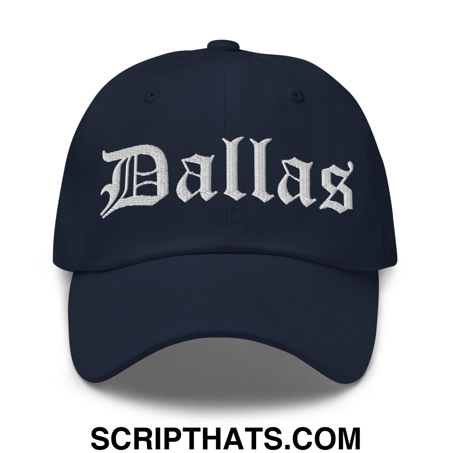 Dallas Old English Embroidered Unstructured Dad Hat Navy