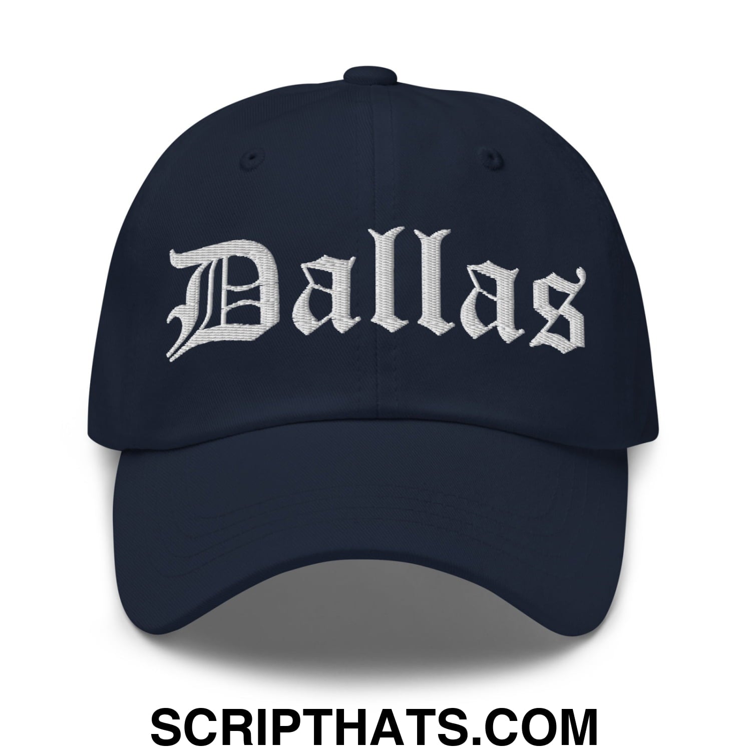 Dallas Old English Embroidered Unstructured Dad Hat Navy