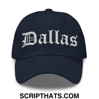 Dallas Old English Embroidered Unstructured Dad Hat Navy