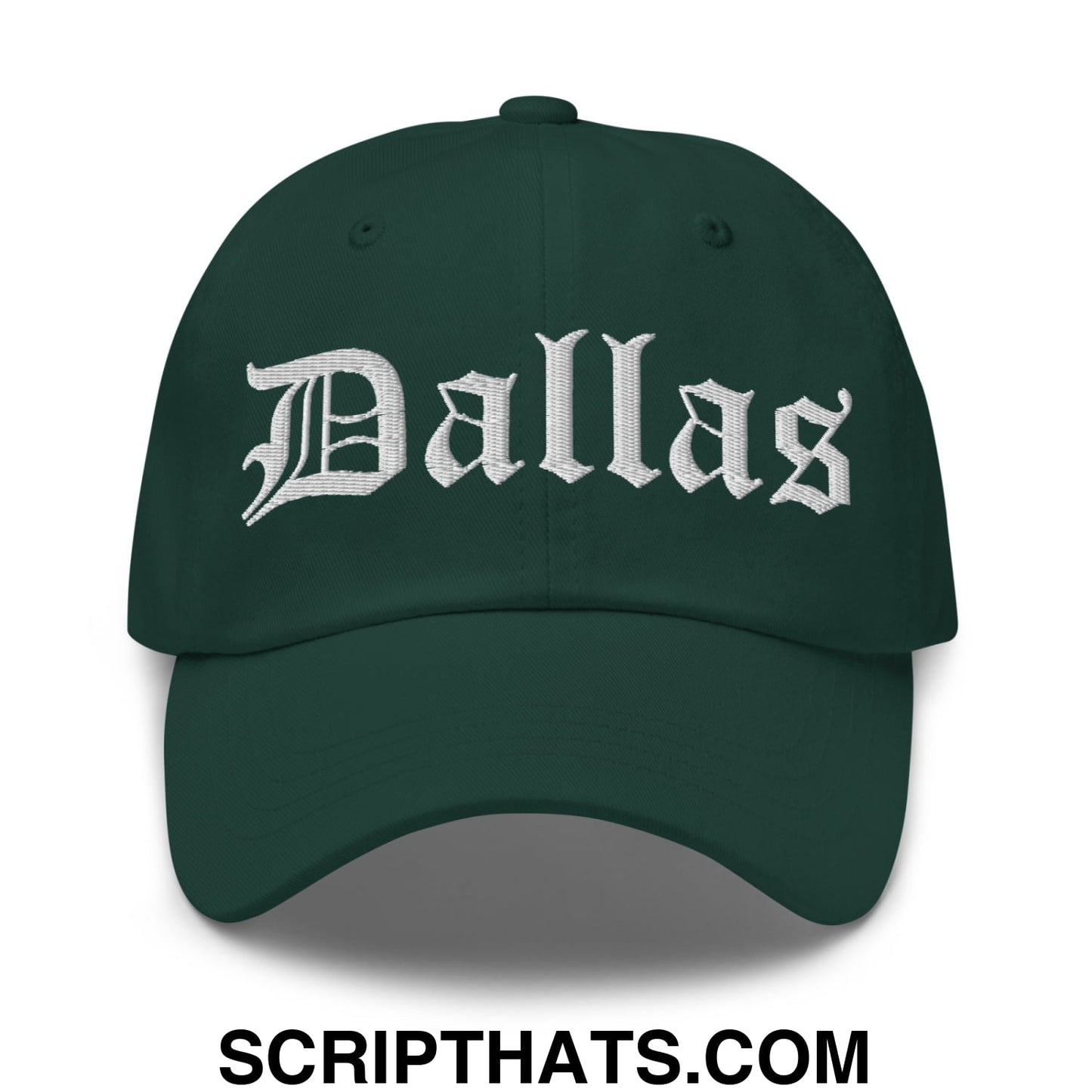 Dallas Old English Embroidered Unstructured Dad Hat Spruce