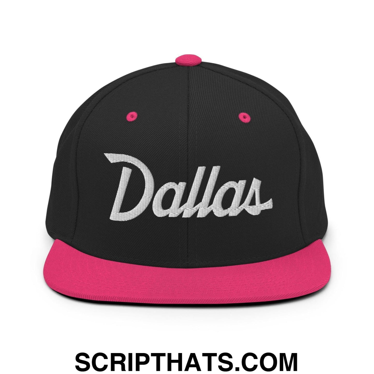 Dallas Script Snapback Hat Black Neon Pink