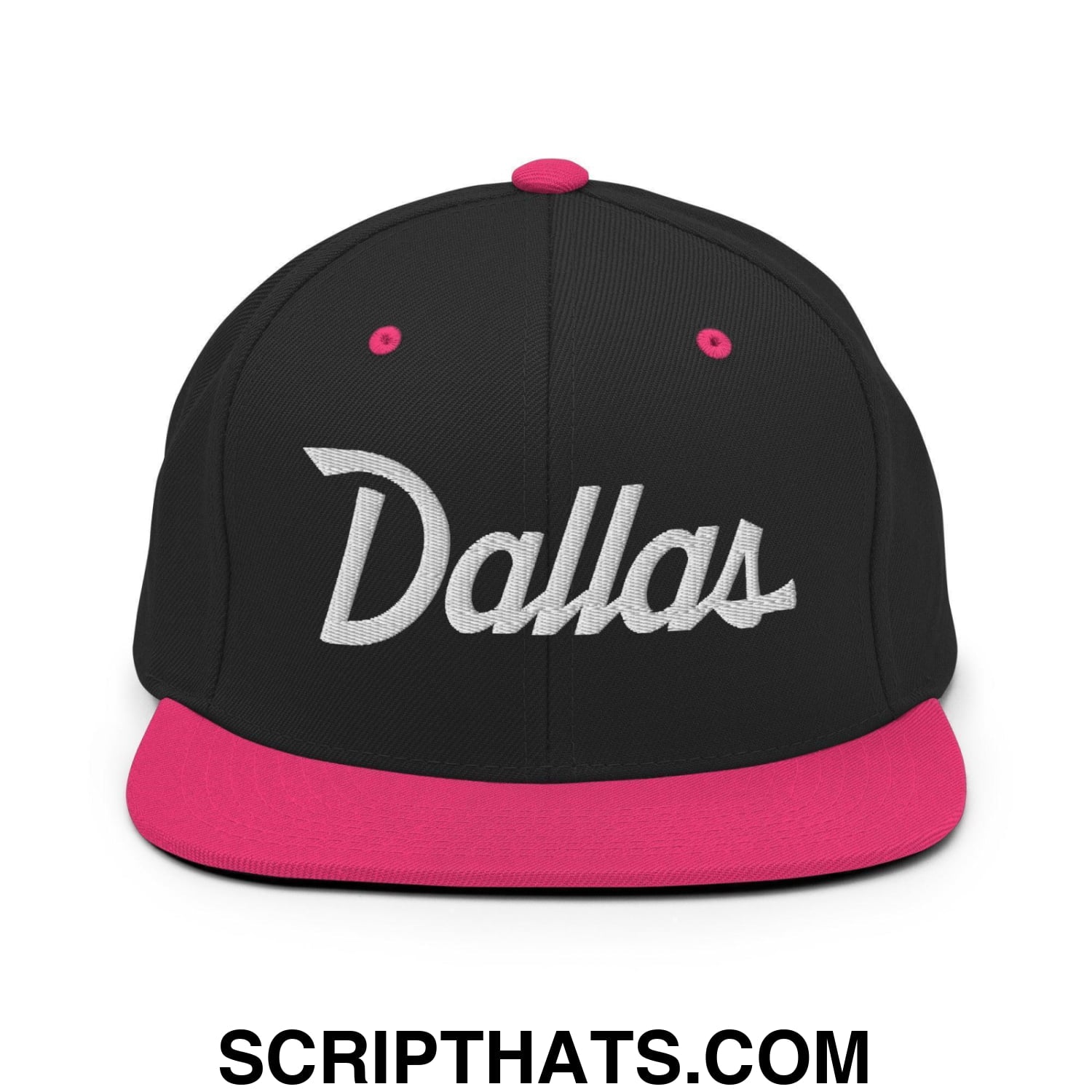 Dallas Script Snapback Hat Black Neon Pink