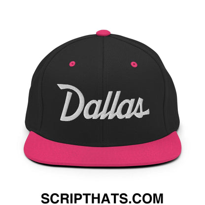 Dallas Script Snapback Hat Black Neon Pink