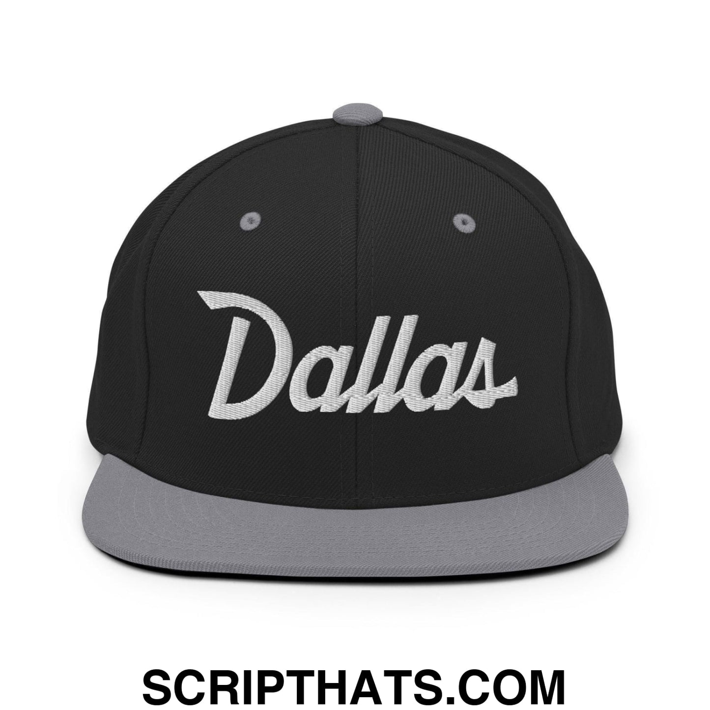 Dallas Script Snapback Hat Black Silver