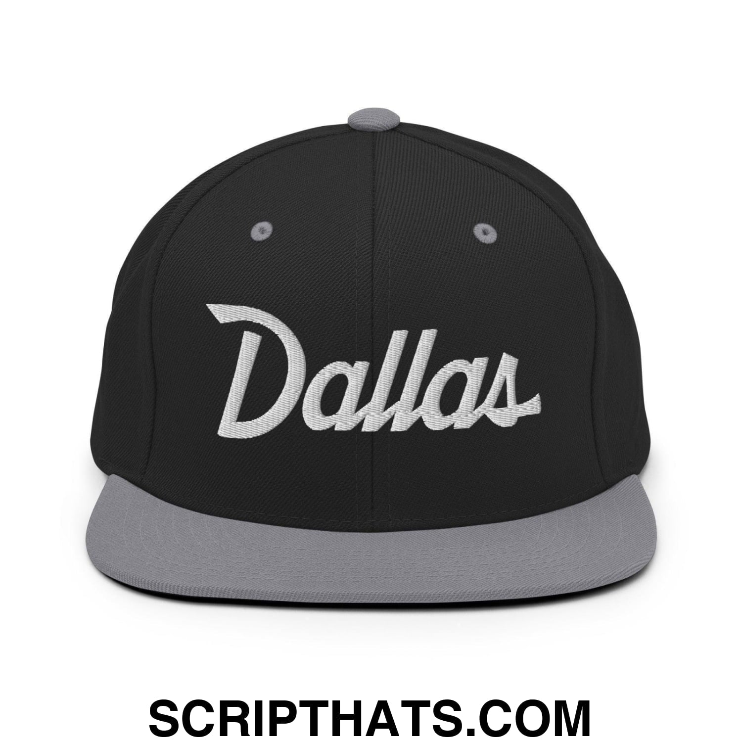 Dallas Script Snapback Hat Black Silver