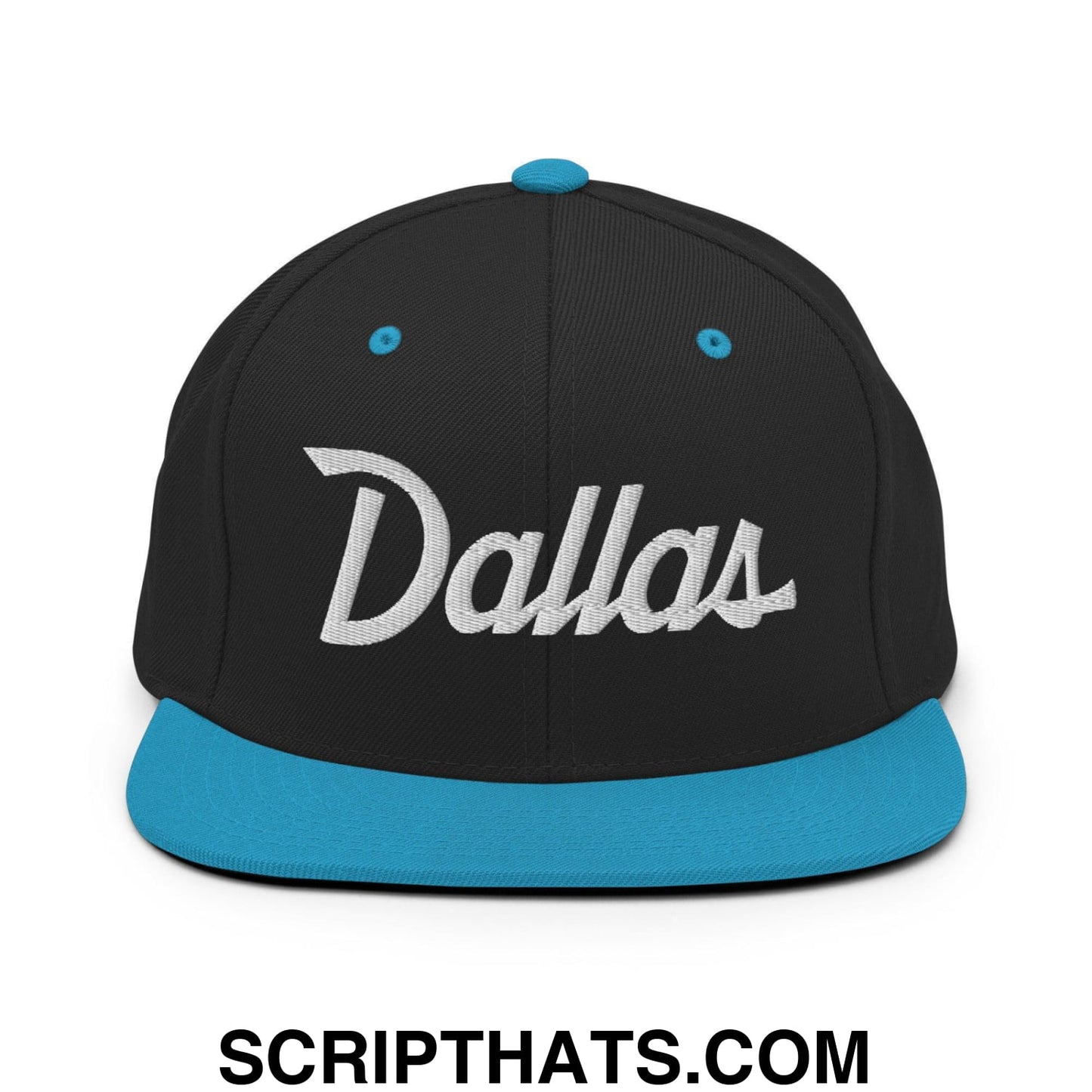 Dallas Script Snapback Hat Black Teal