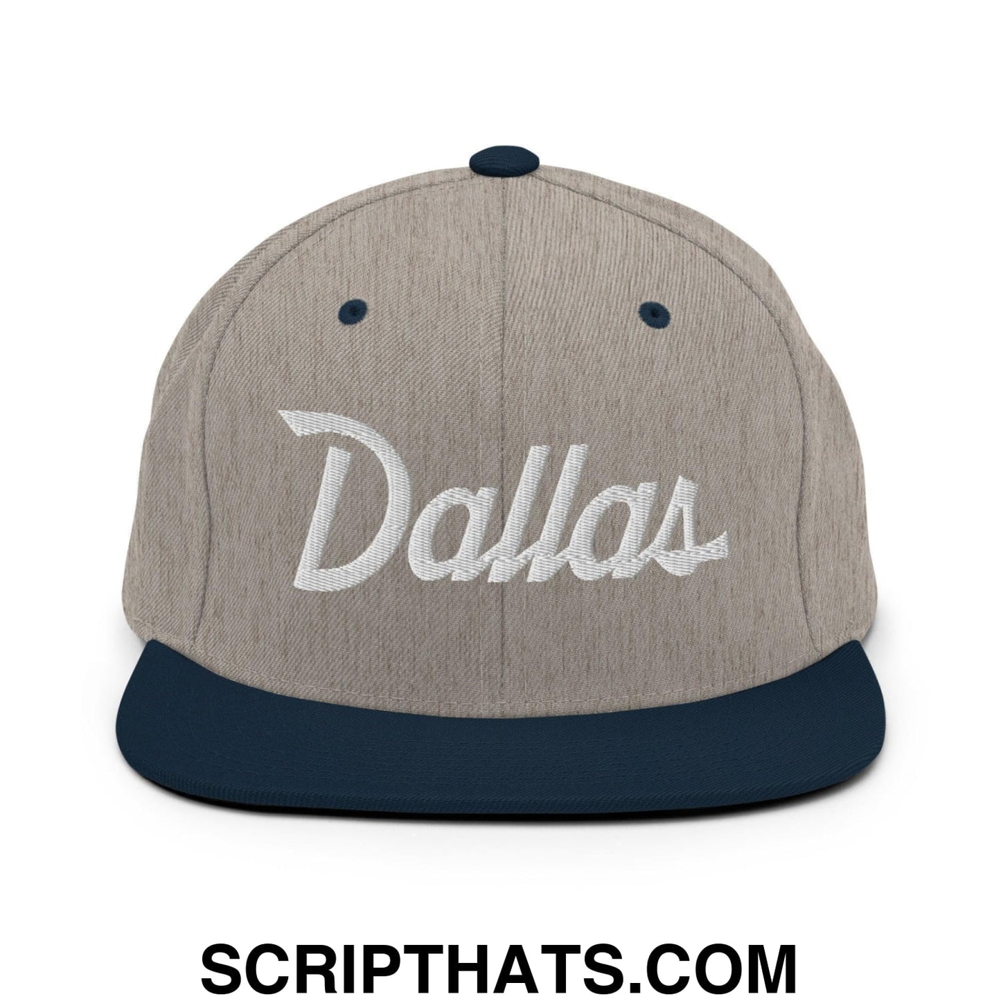 Dallas Script Snapback Hat Heather Grey Navy
