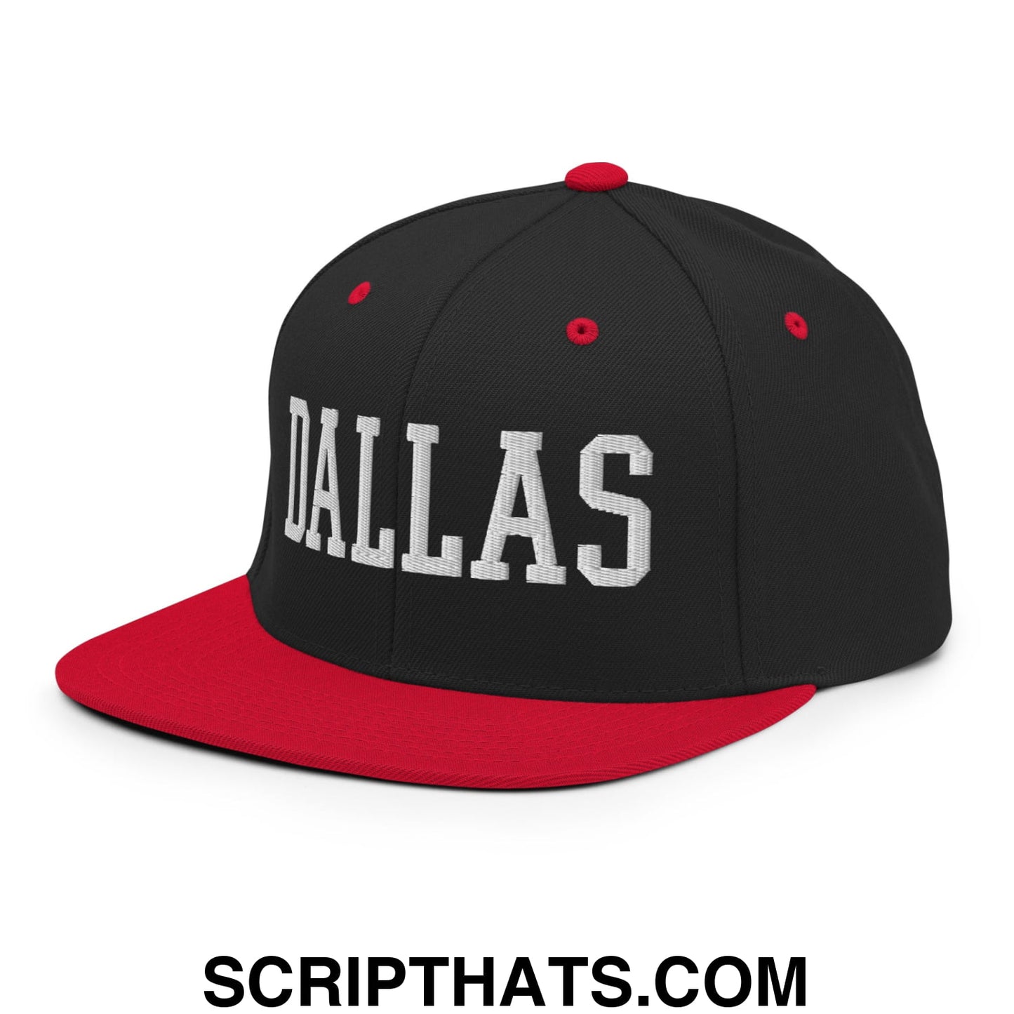 Dallas Varsity College Block Embroidered Flat Bill Brim Snapback Hat Black Red