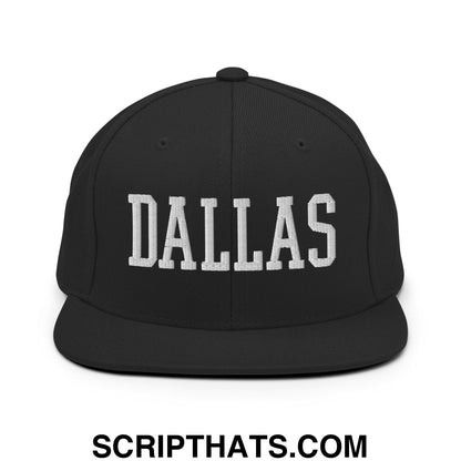 Dallas Varsity College Block Embroidered Flat Bill Brim Snapback Hat Black