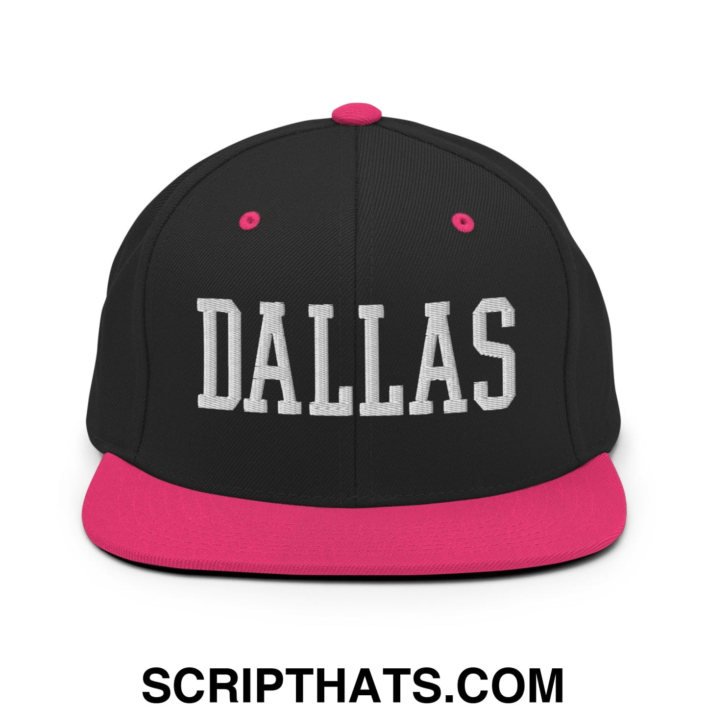 Dallas Varsity College Block Embroidered Flat Bill Brim Snapback Hat Black Neon Pink