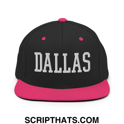 Dallas Varsity College Block Embroidered Flat Bill Brim Snapback Hat Black Neon Pink