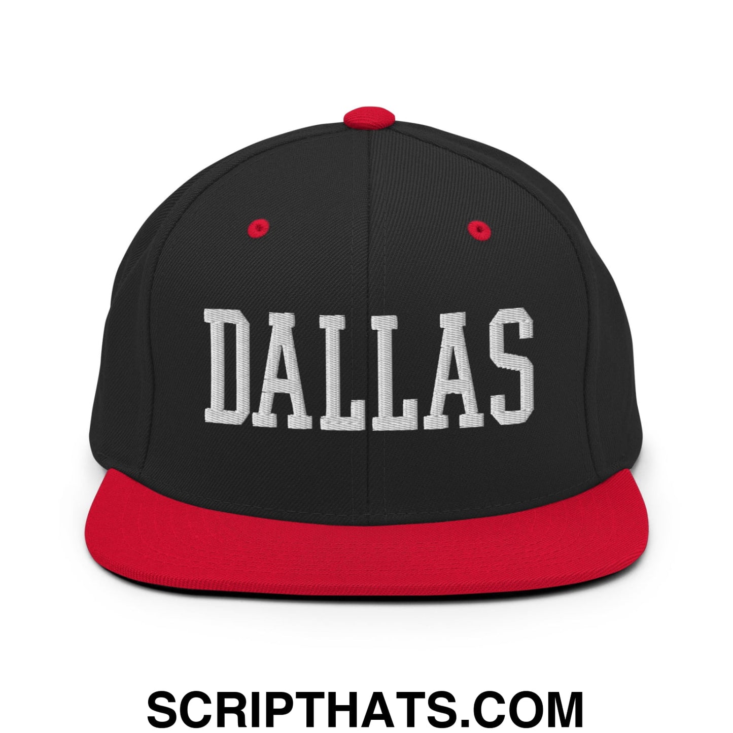Dallas Varsity College Block Embroidered Flat Bill Brim Snapback Hat Black Red