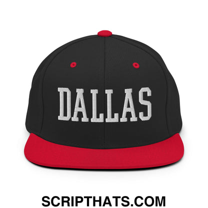 Dallas Varsity College Block Embroidered Flat Bill Brim Snapback Hat Black Red