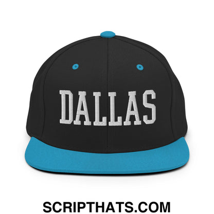 Dallas Varsity College Block Embroidered Flat Bill Brim Snapback Hat Black Teal