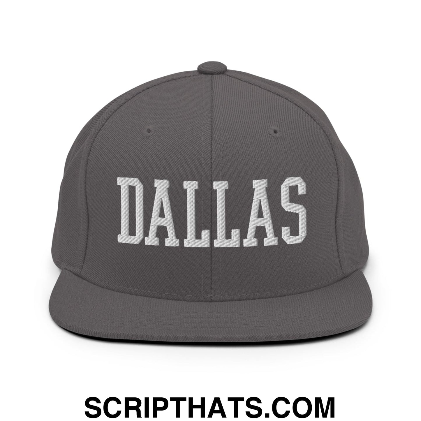 Dallas Varsity College Block Embroidered Flat Bill Brim Snapback Hat Dark Grey