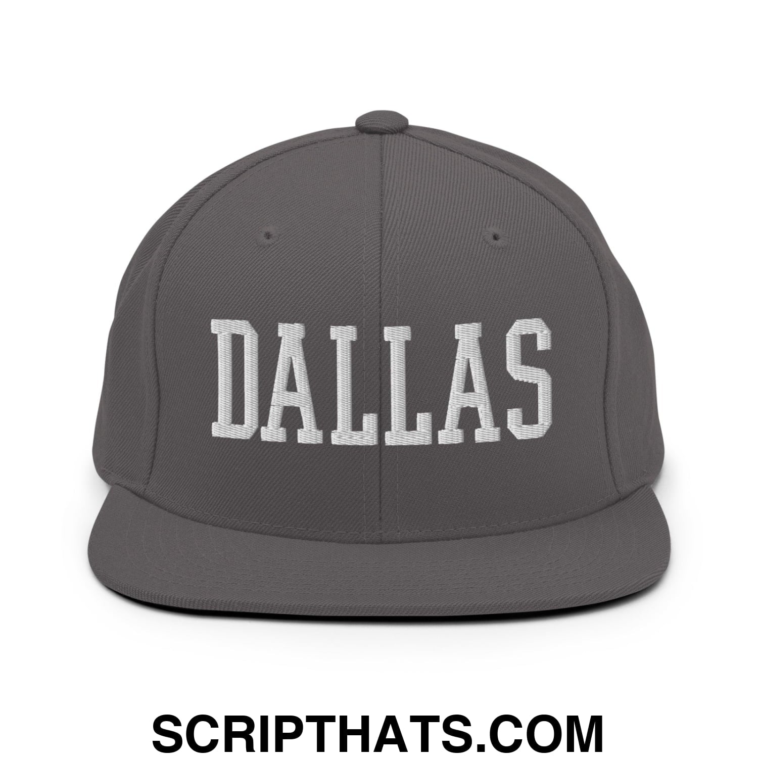 Dallas Varsity College Block Embroidered Flat Bill Brim Snapback Hat Dark Grey