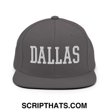 Dallas Varsity College Block Embroidered Flat Bill Brim Snapback Hat Dark Grey