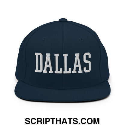 Dallas Varsity College Block Embroidered Flat Bill Brim Snapback Hat Dark Navy