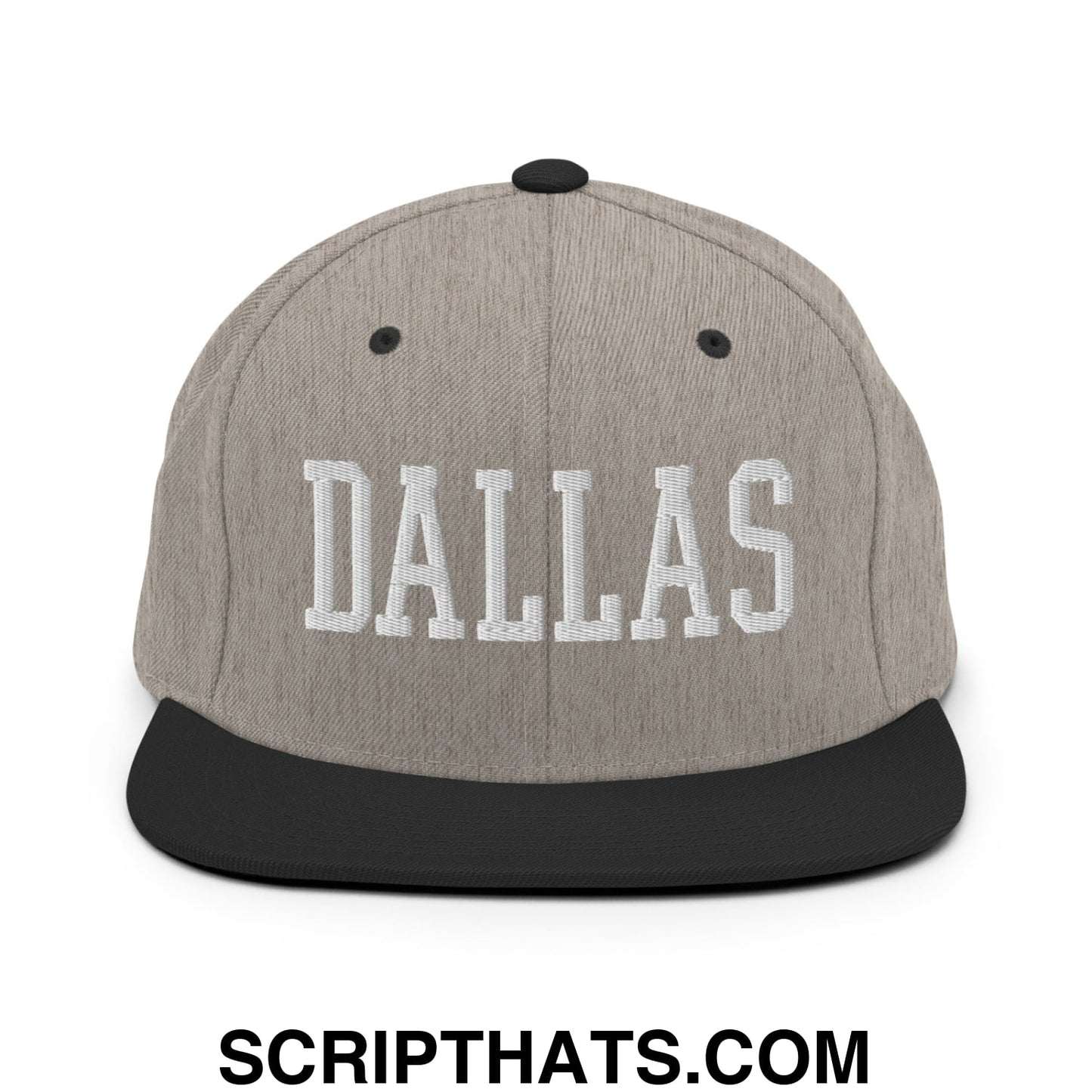 Dallas Varsity College Block Embroidered Flat Bill Brim Snapback Hat Heather Black