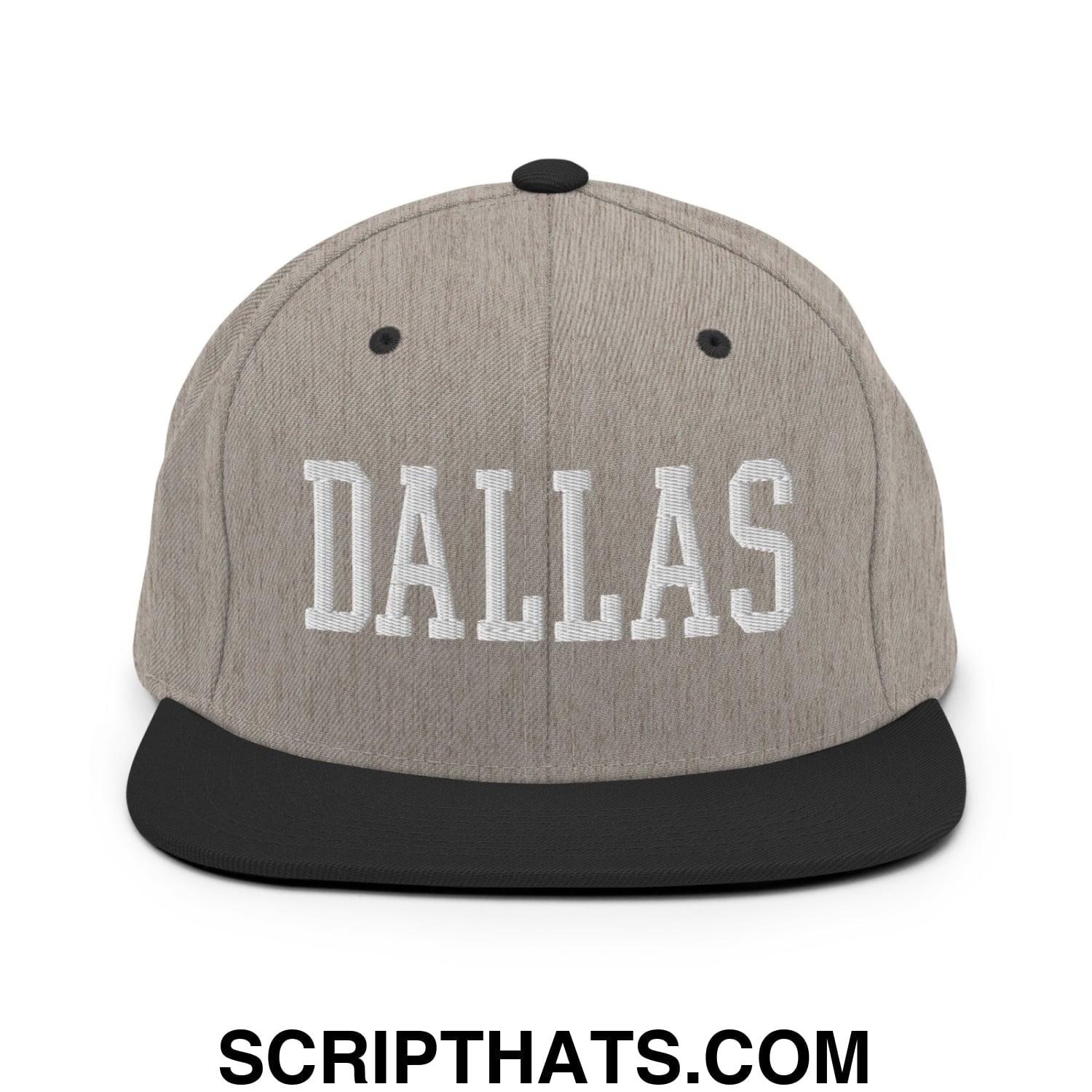 Dallas Varsity College Block Embroidered Flat Bill Brim Snapback Hat Heather Black