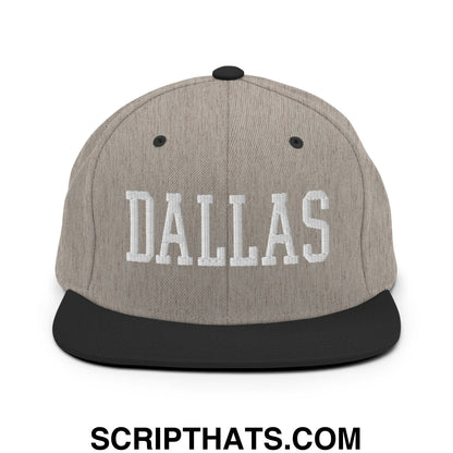 Dallas Varsity College Block Embroidered Flat Bill Brim Snapback Hat Heather Black