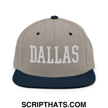 Dallas Varsity College Block Embroidered Flat Bill Brim Snapback Hat Heather Grey Navy