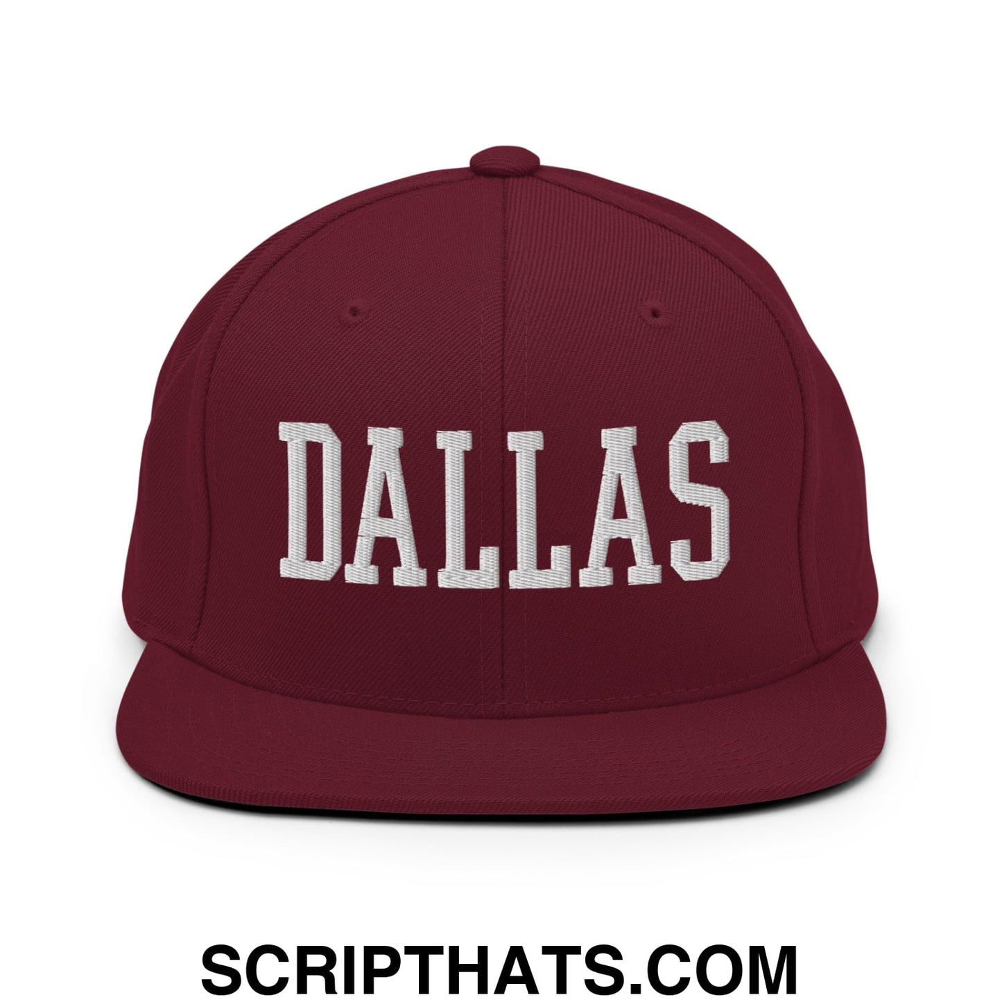 Dallas Varsity College Block Embroidered Flat Bill Brim Snapback Hat Maroon