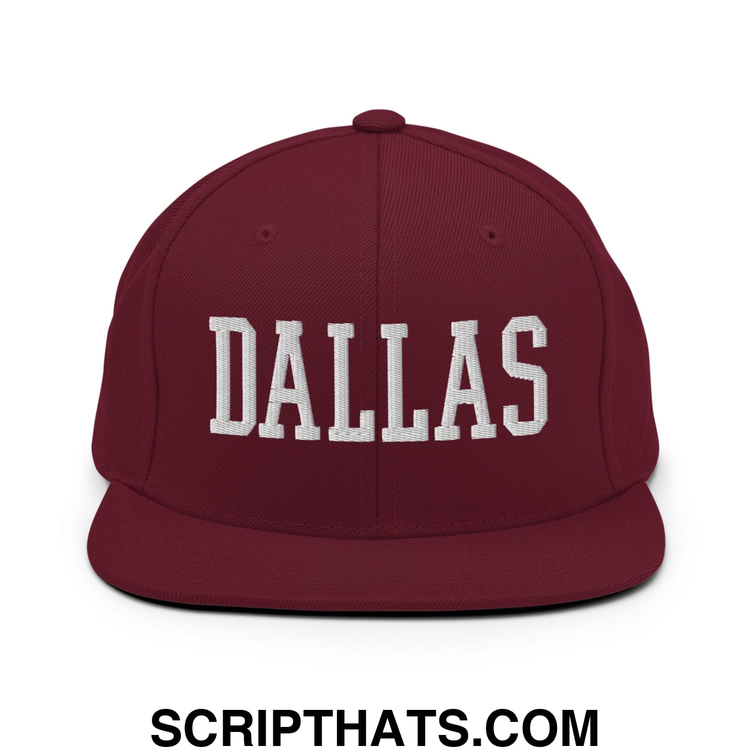 Dallas Varsity College Block Embroidered Flat Bill Brim Snapback Hat Maroon