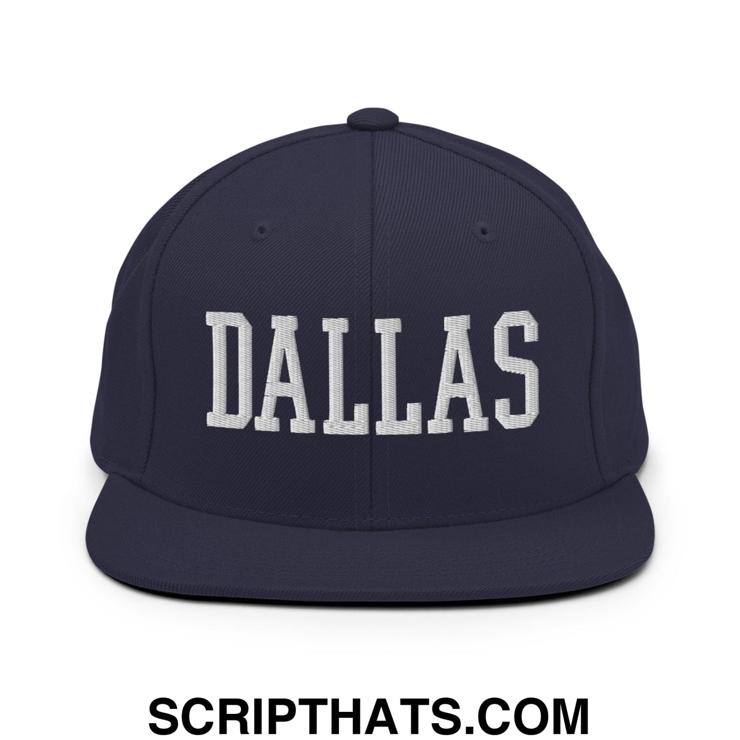 Dallas Varsity College Block Embroidered Flat Bill Brim Snapback Hat Navy
