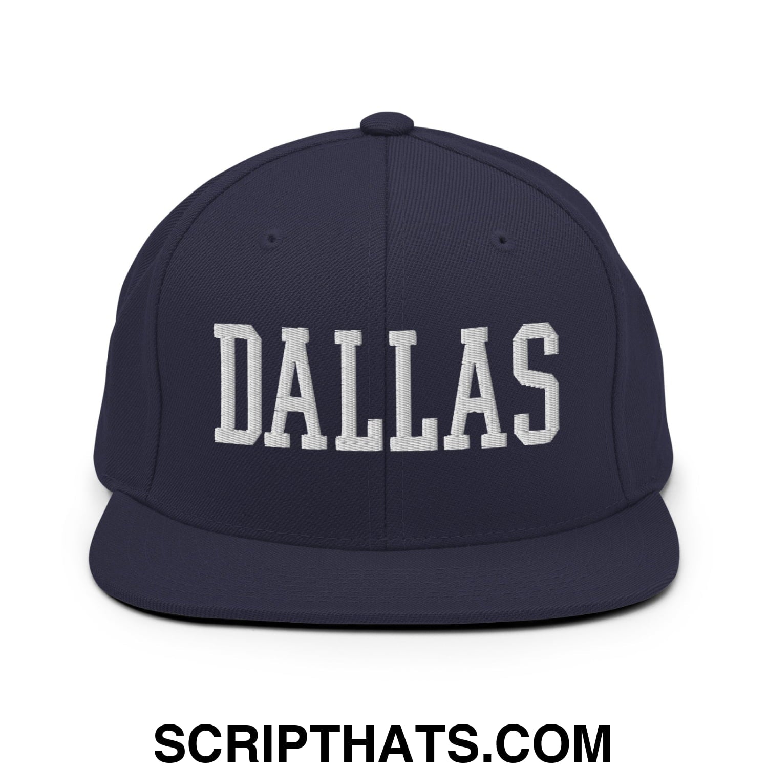 Dallas Varsity College Block Embroidered Flat Bill Brim Snapback Hat Navy