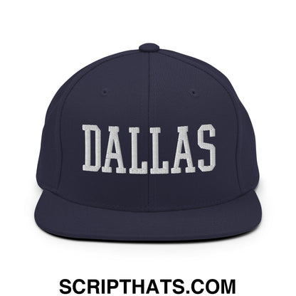Dallas Varsity College Block Embroidered Flat Bill Brim Snapback Hat Navy