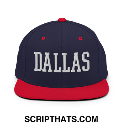 Dallas Varsity College Block Embroidered Flat Bill Brim Snapback Hat Navy Red