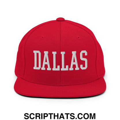 Dallas Varsity College Block Embroidered Flat Bill Brim Snapback Hat Red