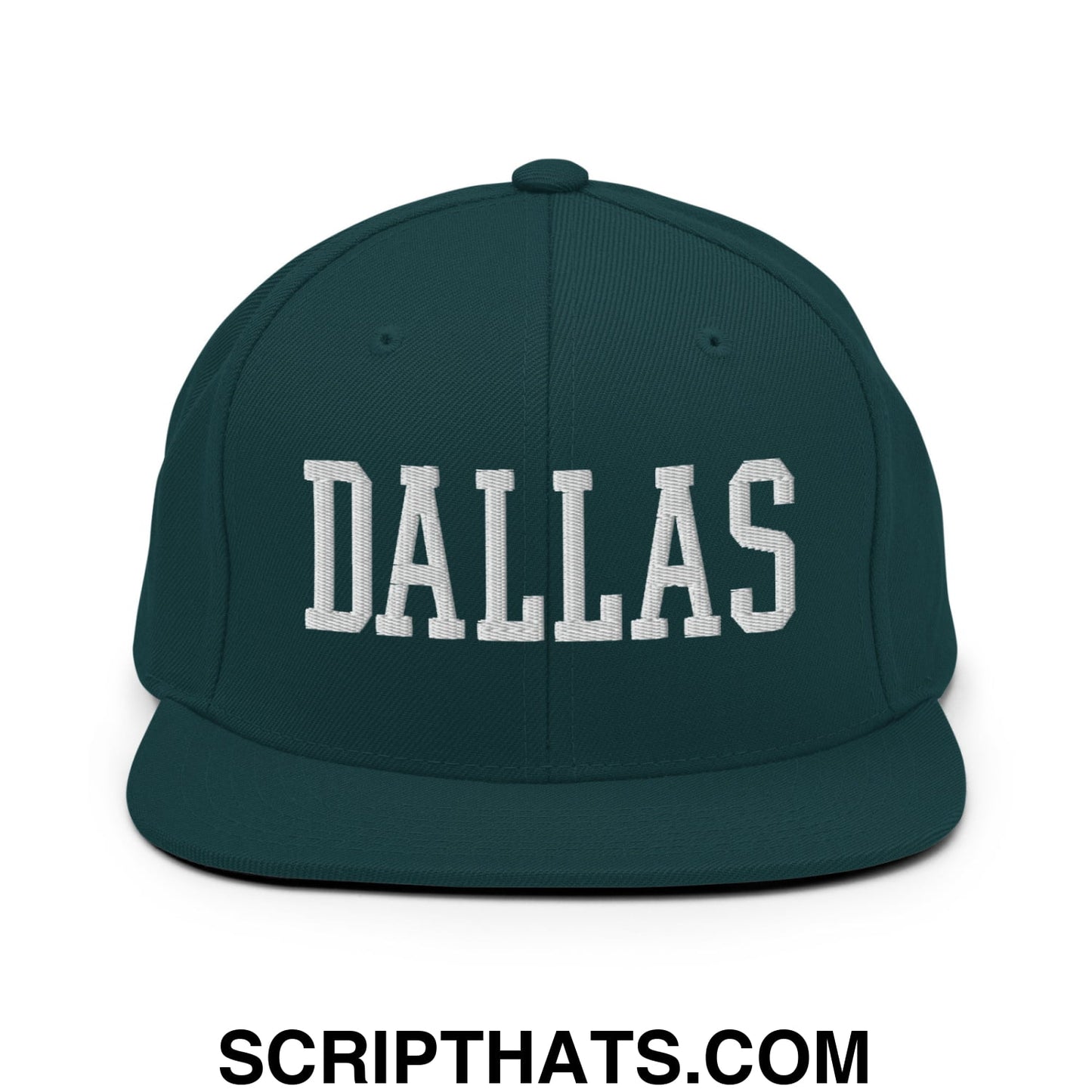 Dallas Varsity College Block Embroidered Flat Bill Brim Snapback Hat Spruce