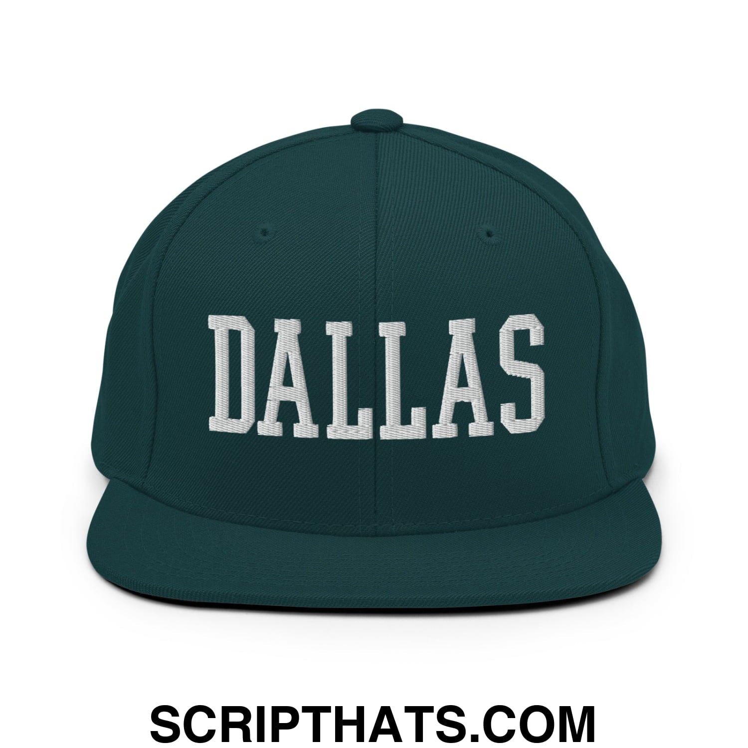 Dallas Varsity College Block Embroidered Flat Bill Brim Snapback Hat Spruce