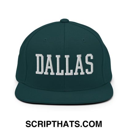 Dallas Varsity College Block Embroidered Flat Bill Brim Snapback Hat Spruce