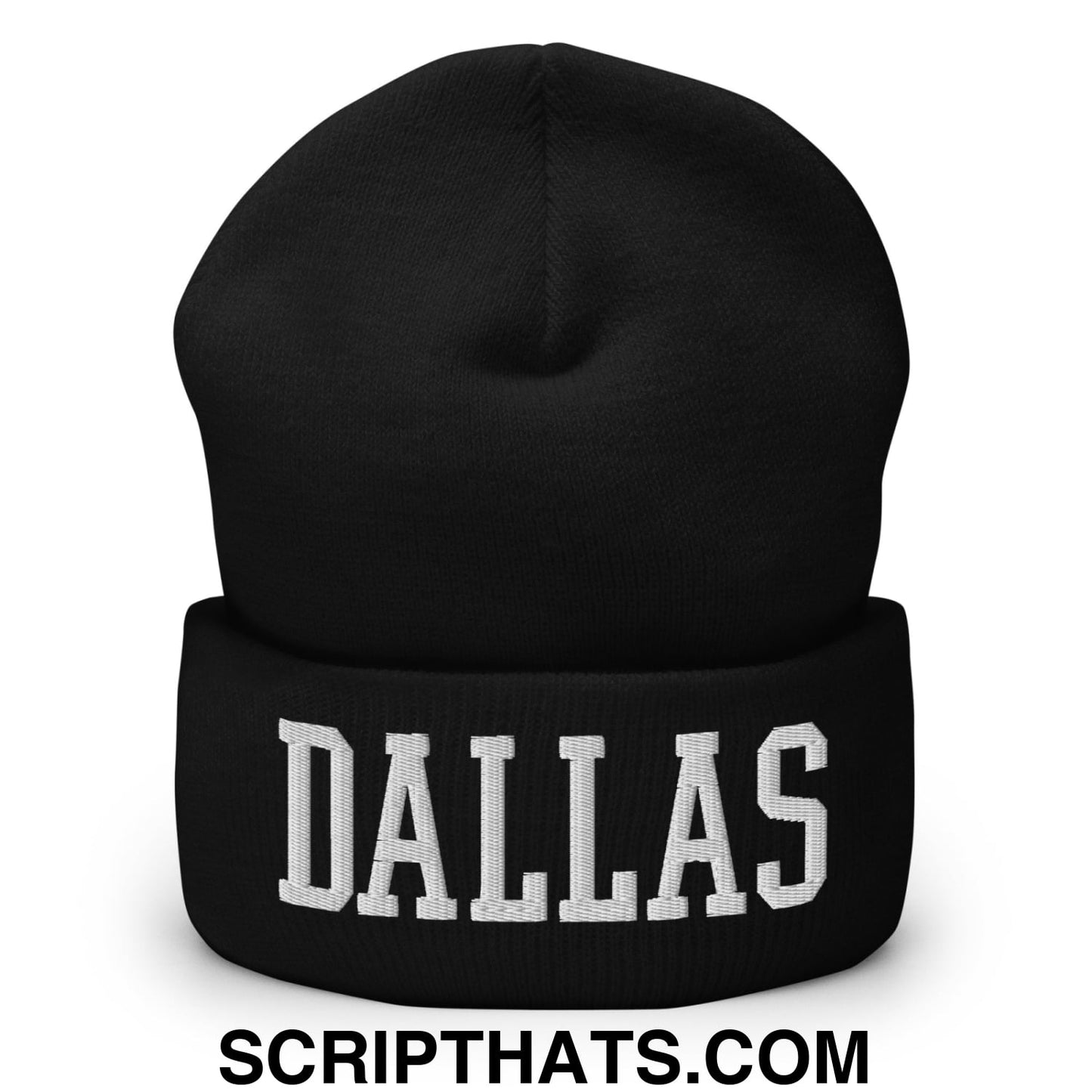 Dallas Varsity College Block Embroidered Knit Cuffed Beanie Black