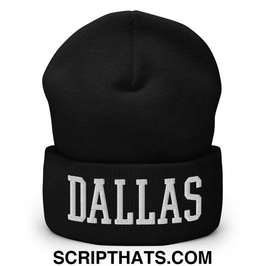 Dallas Varsity College Block Embroidered Knit Cuffed Beanie Black