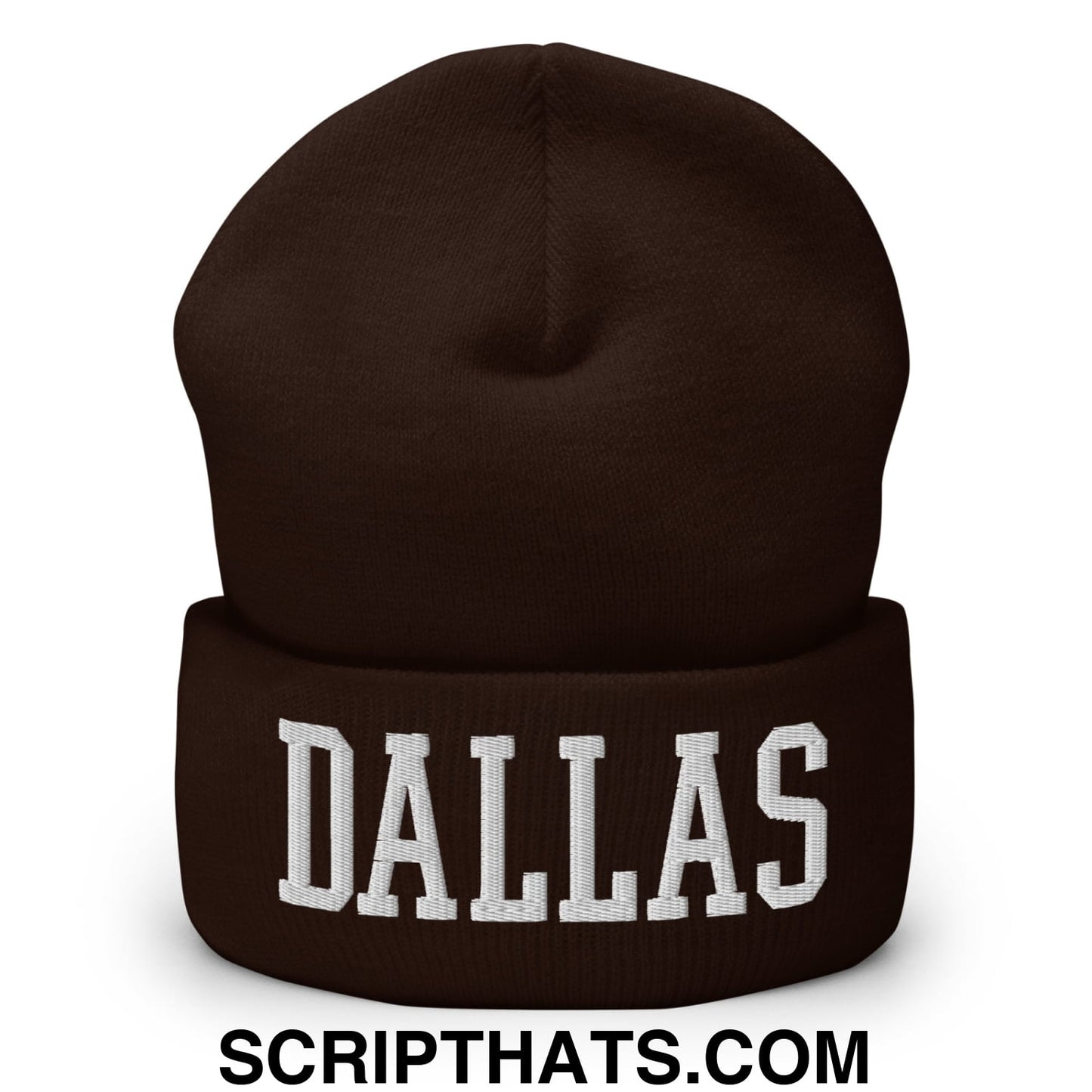 Dallas Varsity College Block Embroidered Knit Cuffed Beanie Brown