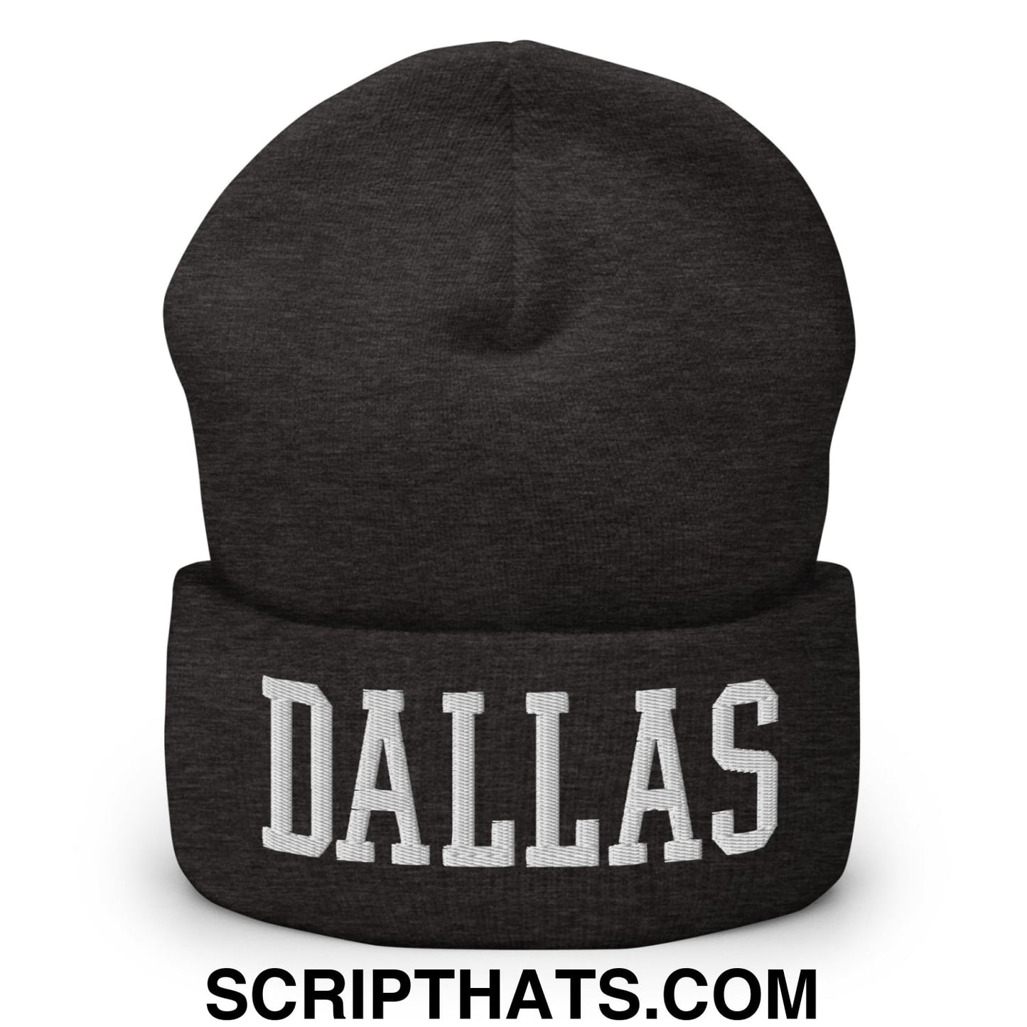 Dallas Varsity College Block Embroidered Knit Cuffed Beanie Dark Grey
