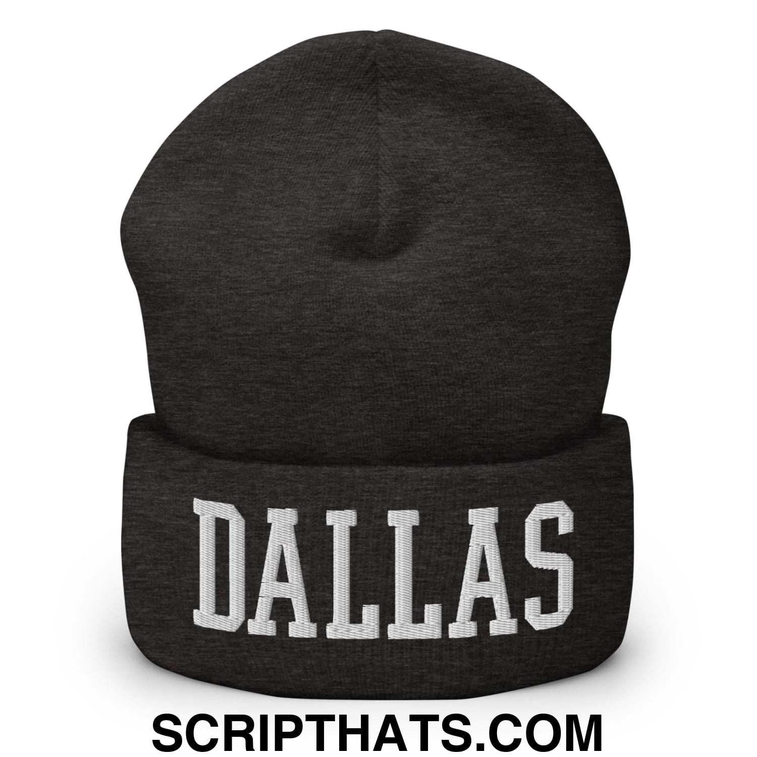 Dallas Varsity College Block Embroidered Knit Cuffed Beanie Dark Grey