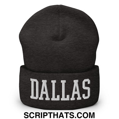 Dallas Varsity College Block Embroidered Knit Cuffed Beanie Dark Grey