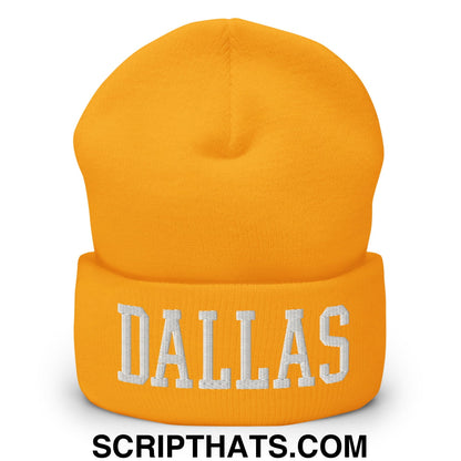 Dallas Varsity College Block Embroidered Knit Cuffed Beanie Gold