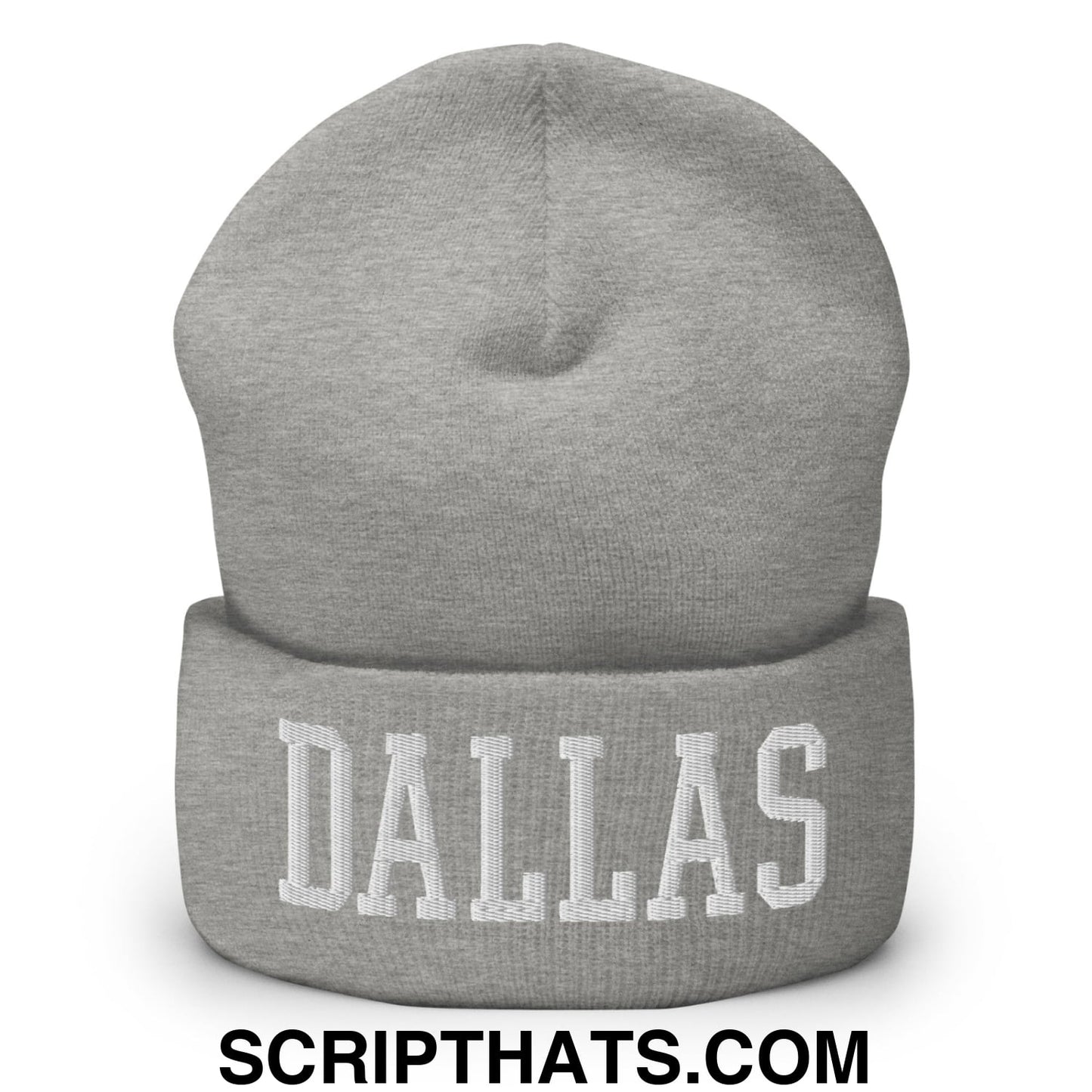 Dallas Varsity College Block Embroidered Knit Cuffed Beanie Heather Grey