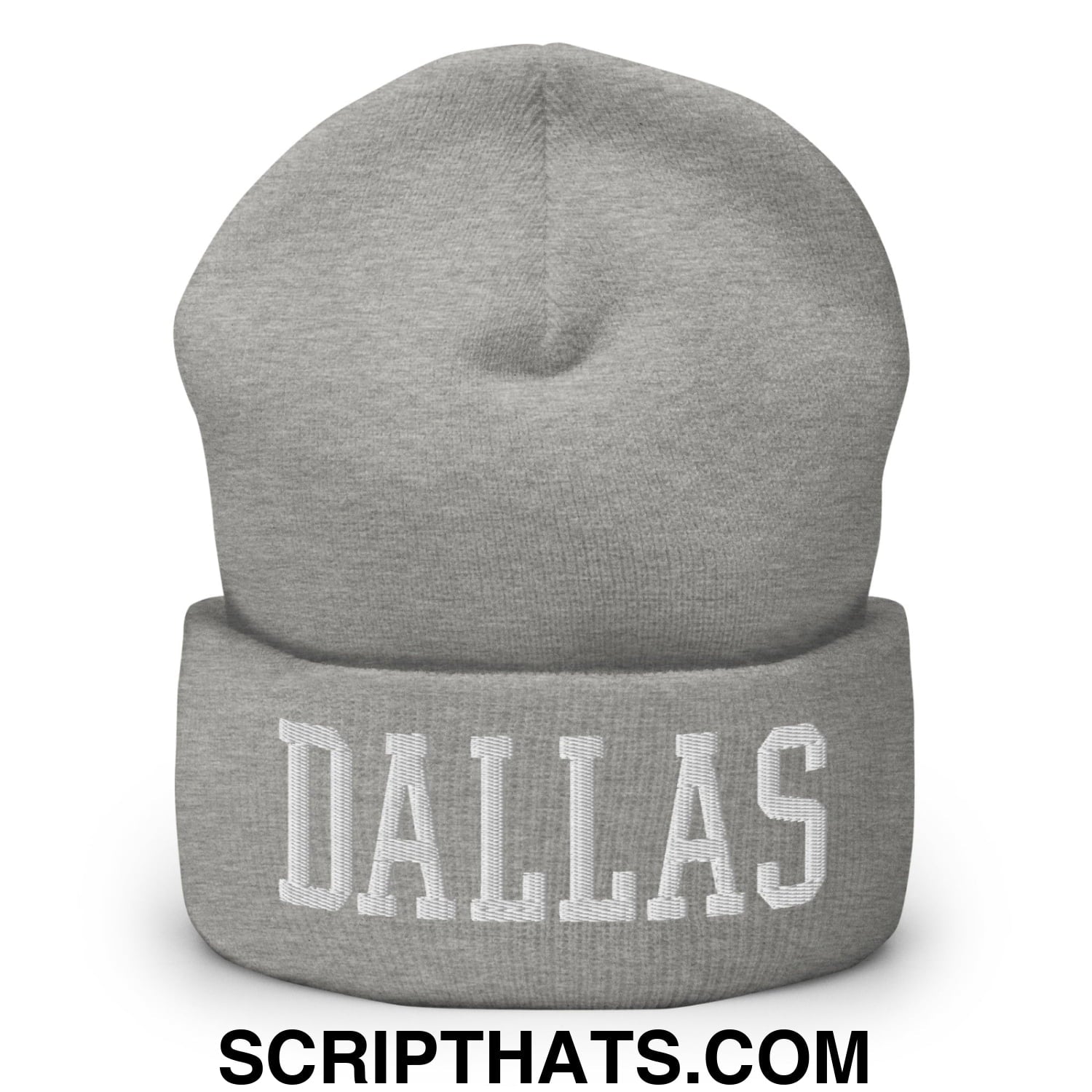 Dallas Varsity College Block Embroidered Knit Cuffed Beanie Heather Grey